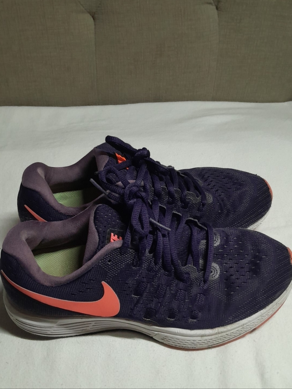 Nike Women's Athletic Running Shoes in Dark Purple with Coral Swoosh